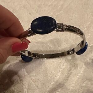 Chicos Silvertone Women's bangle Bracelet with blue stones - new without tags!